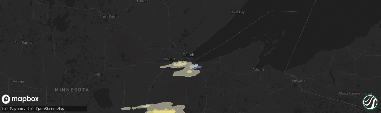 Hail map in Duluth, MN on August 16, 2023