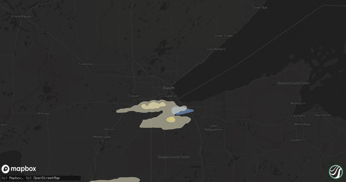 Hail map in Duluth, MN on August 16, 2023