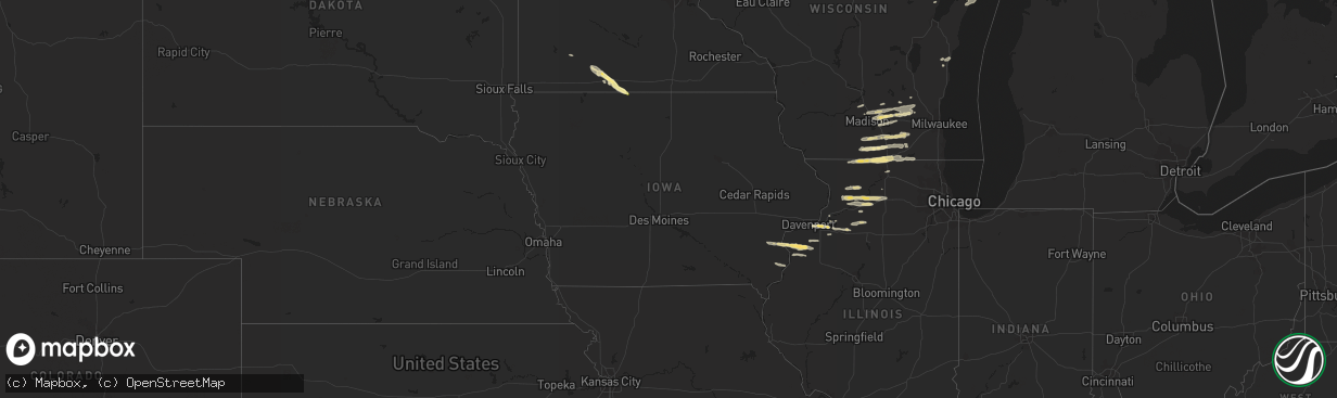 Hail map in Iowa on August 16, 2023