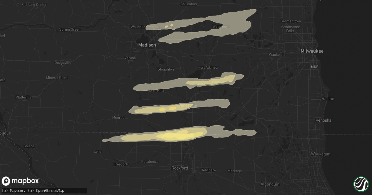 Hail map in Janesville, WI on August 16, 2023