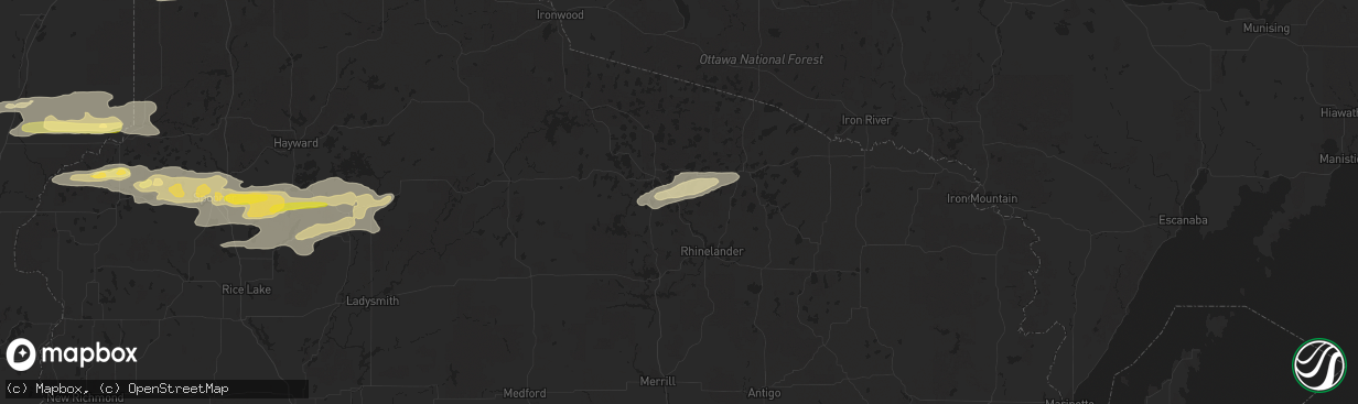 Hail map in Lake Tomahawk, WI on August 16, 2023