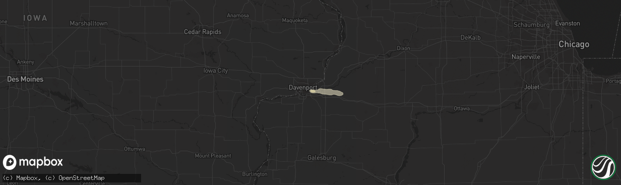 Hail map in Moline, IL on August 16, 2023