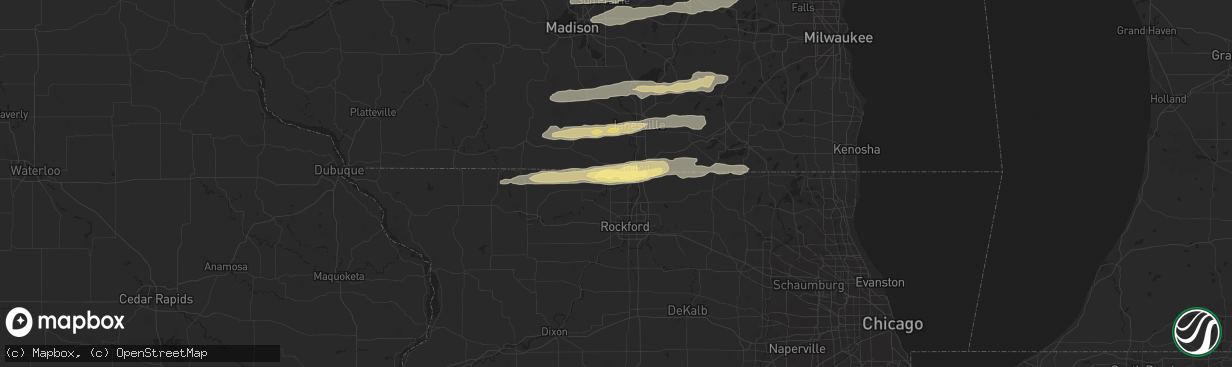 Hail map in Rockton, IL on August 16, 2023