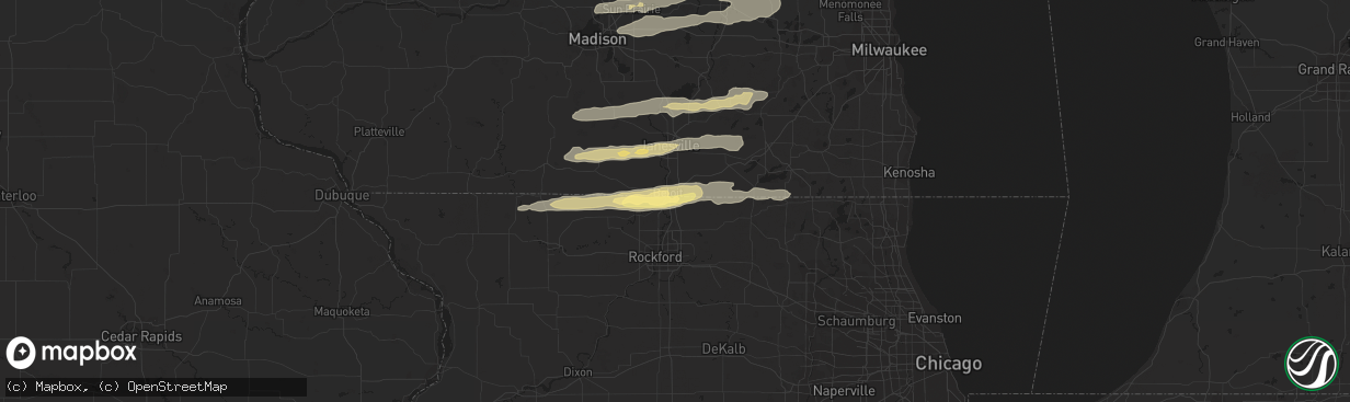 Hail map in South Beloit, IL on August 16, 2023