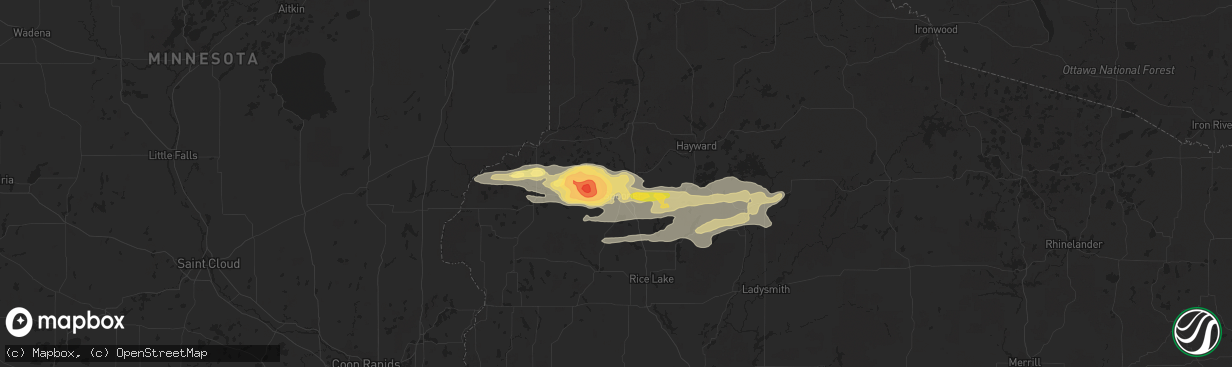 Hail map in Spooner, WI on August 16, 2023