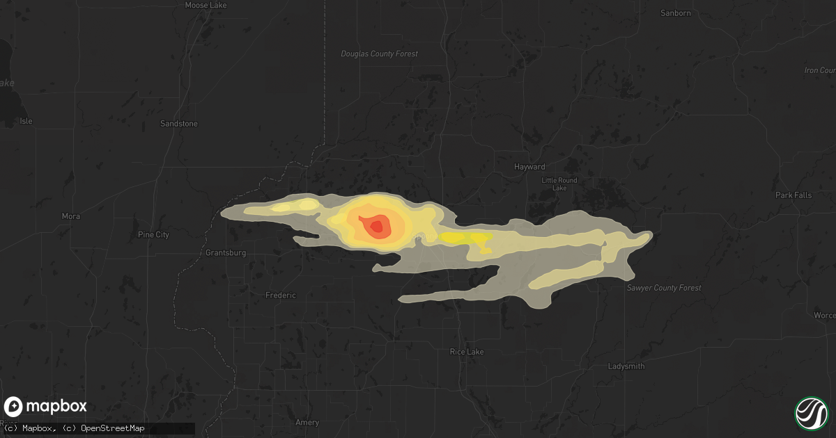 Hail map in Spooner, WI on August 16, 2023