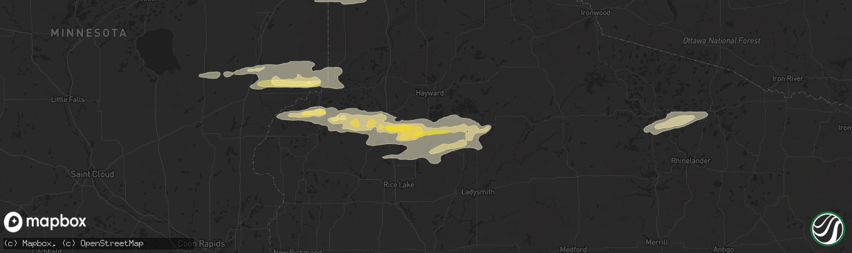 Hail map in Stone Lake, WI on August 16, 2023