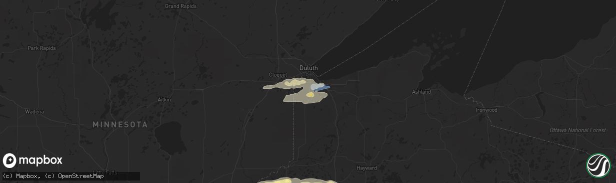 Hail map in Superior, WI on August 16, 2023