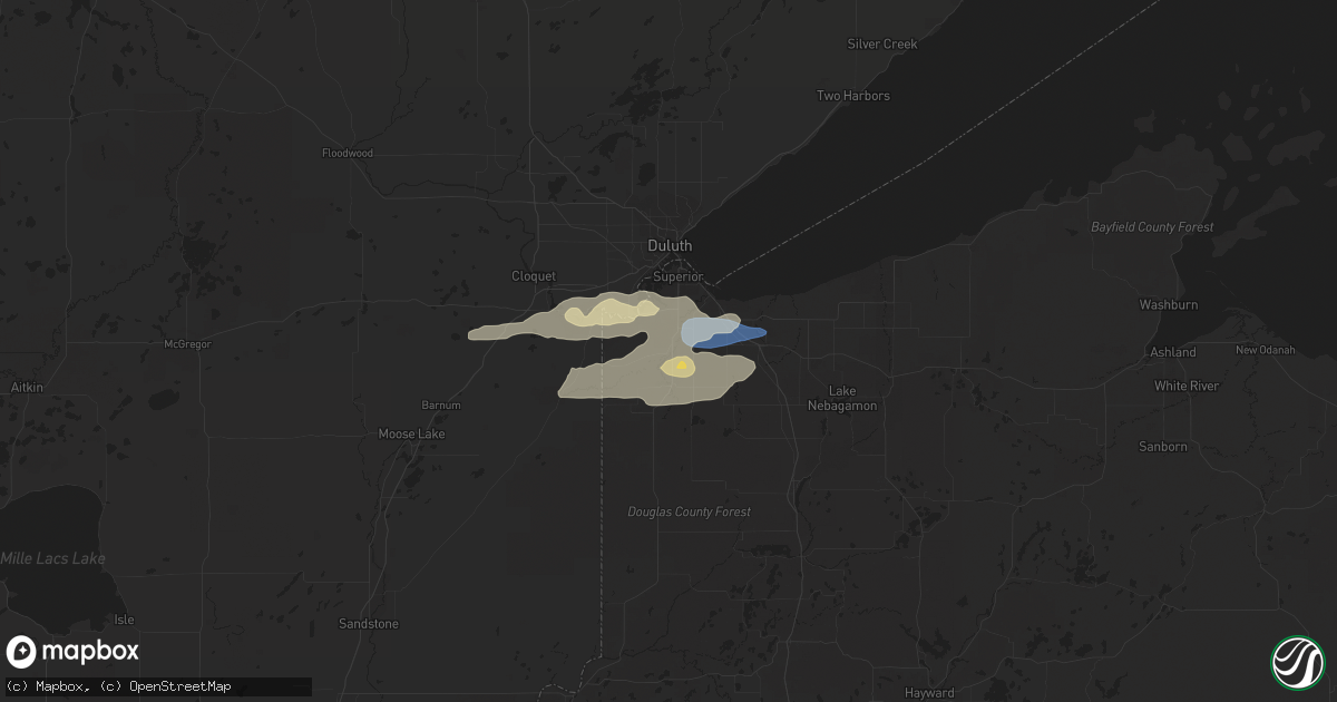 Hail map in Superior, WI on August 16, 2023