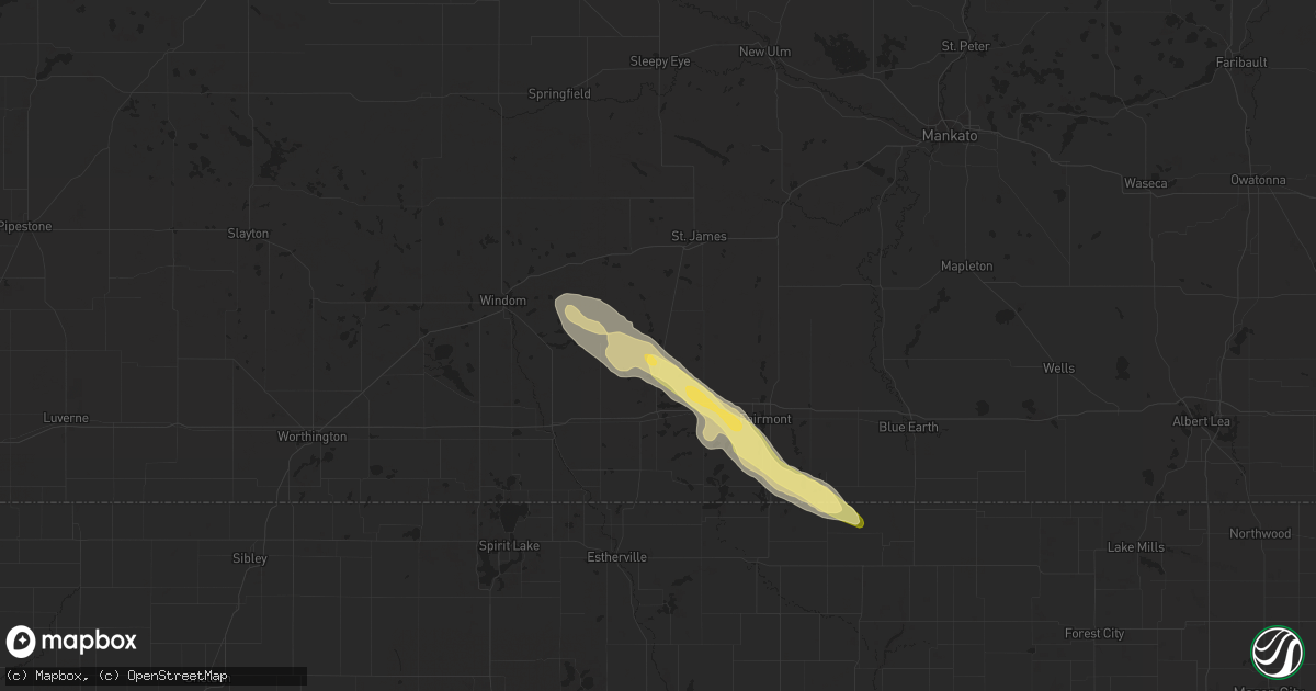 Hail map in Trimont, MN on August 16, 2023