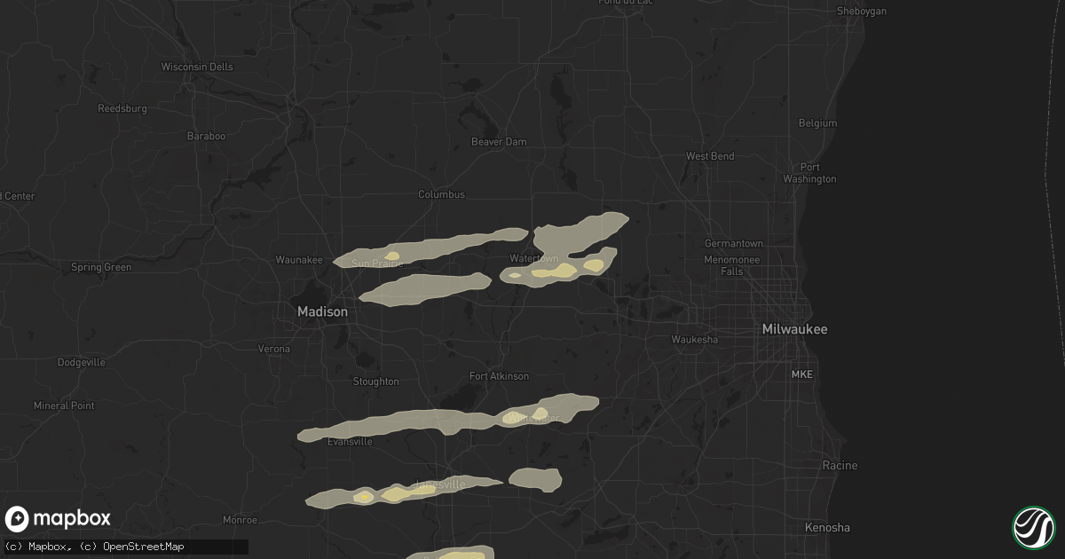 Hail map in Watertown, WI on August 16, 2023