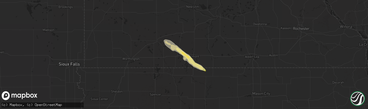 Hail map in Welcome, MN on August 16, 2023