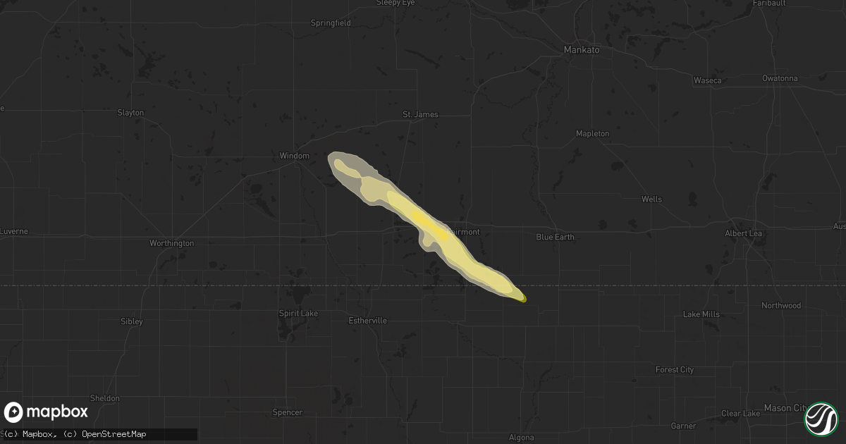 Hail map in Welcome, MN on August 16, 2023