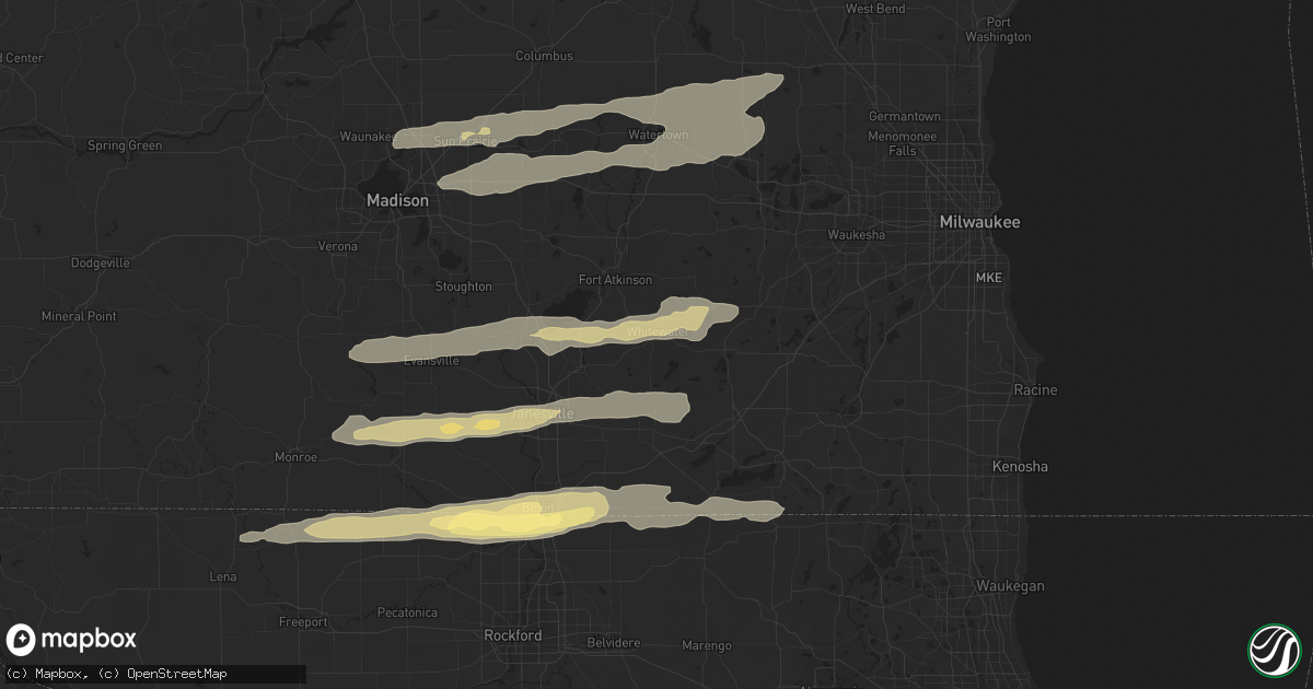 Hail map in Whitewater, WI on August 16, 2023