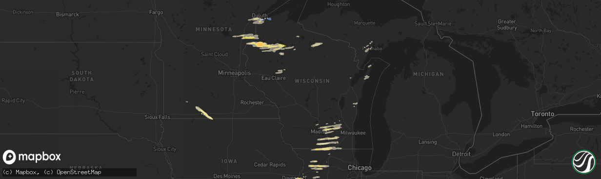 Hail map in Wisconsin on August 16, 2023
