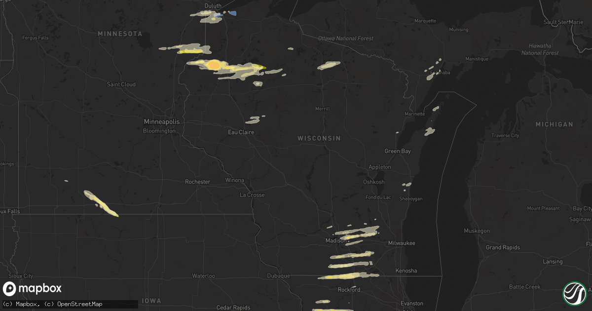 Hail map in Wisconsin on August 16, 2023