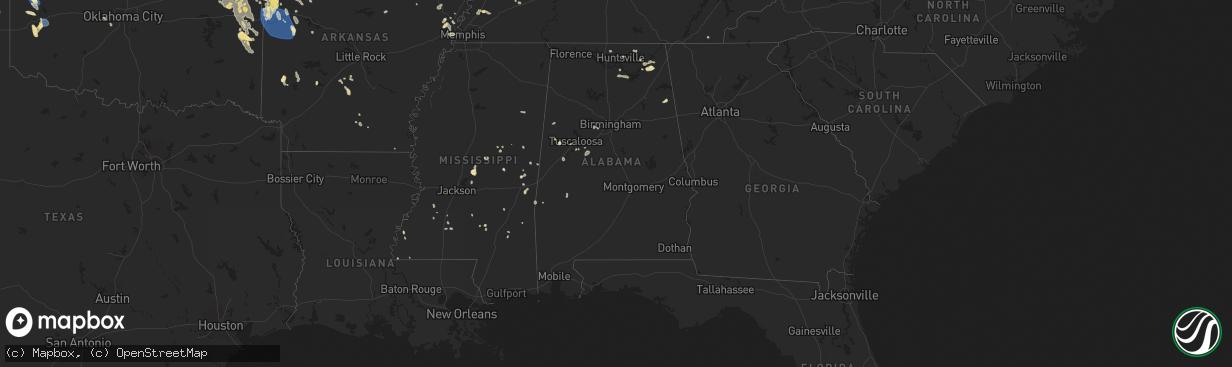 Hail map in Alabama on August 16, 2024