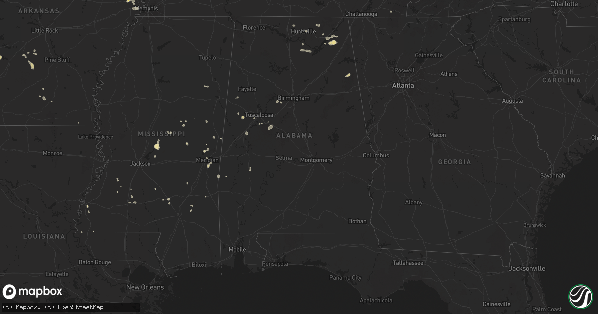 Hail map in Alabama on August 16, 2024
