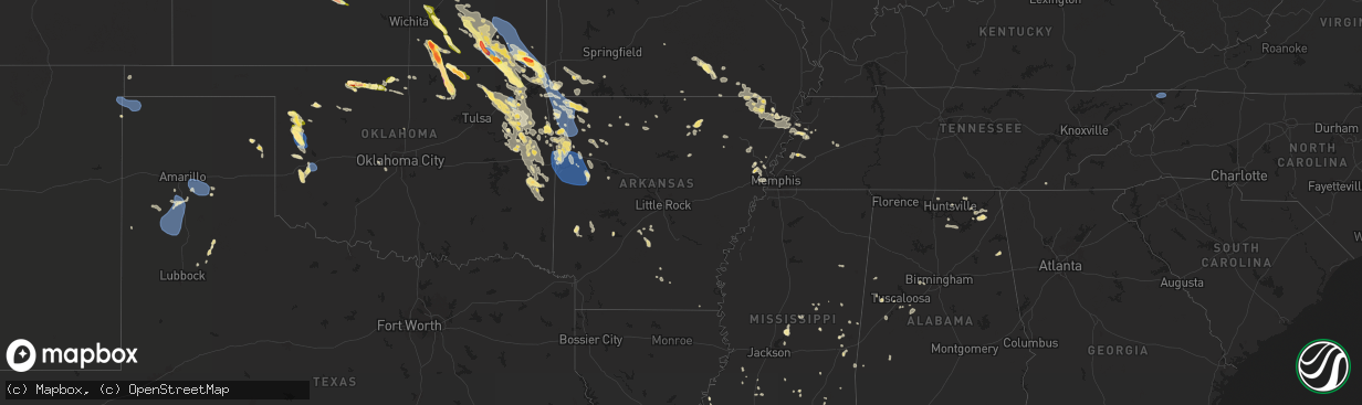 Hail map in Arkansas on August 16, 2024