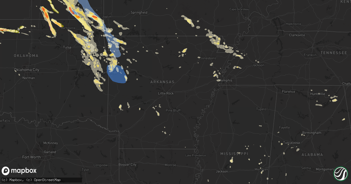 Hail map in Arkansas on August 16, 2024