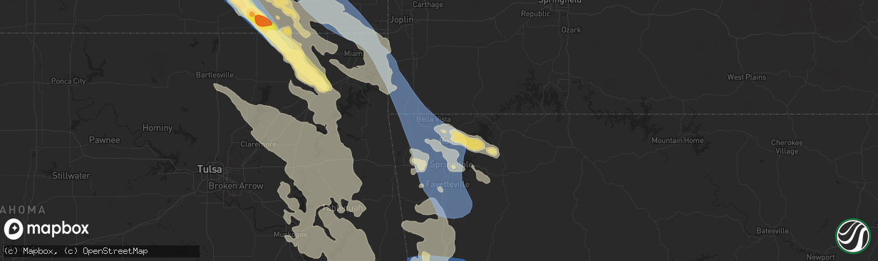 Hail map in Bentonville, AR on August 16, 2024