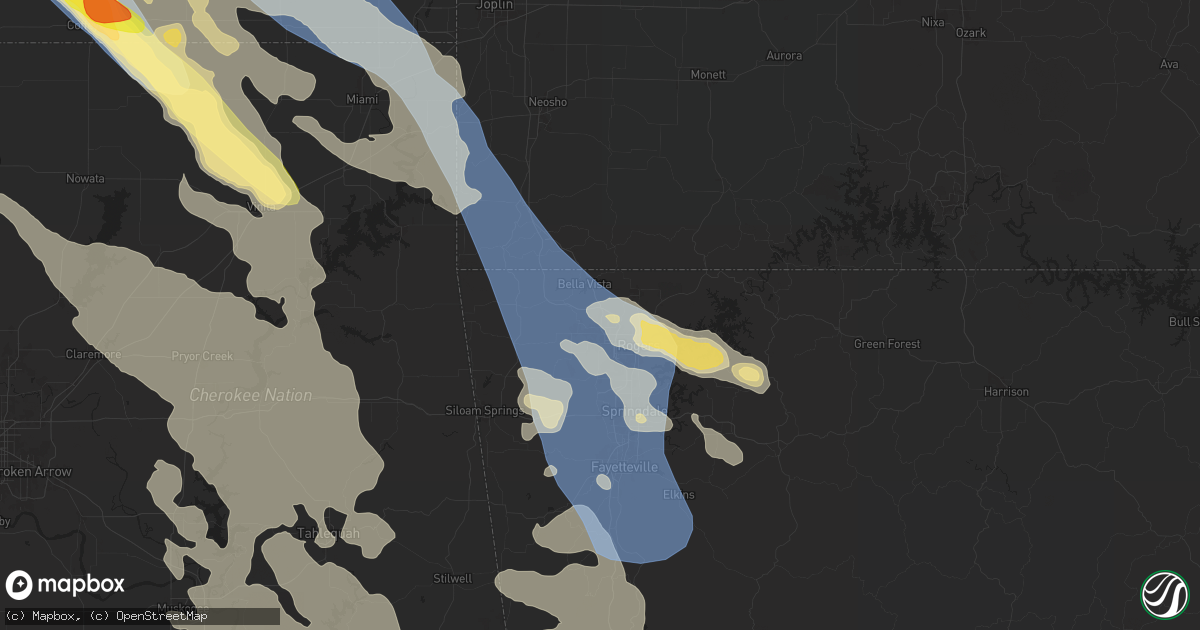 Hail map in Bentonville, AR on August 16, 2024