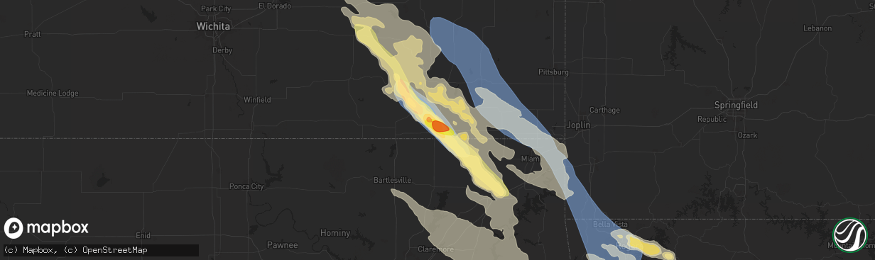 Hail map in Coffeyville, KS on August 16, 2024