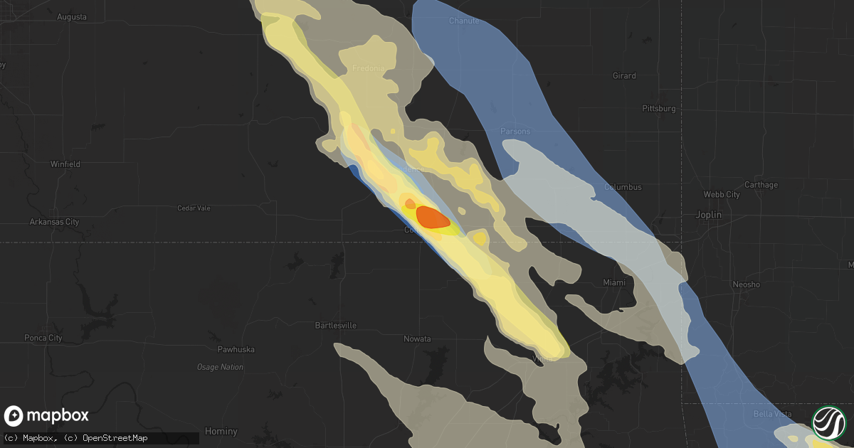 Hail map in Coffeyville, KS on August 16, 2024