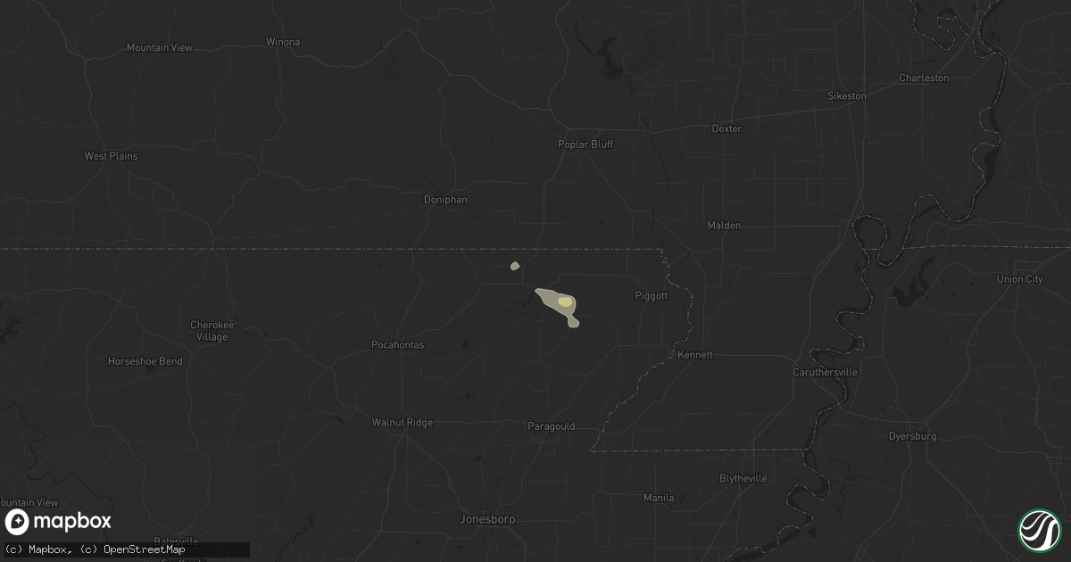 Hail map in Corning, AR on August 16, 2024
