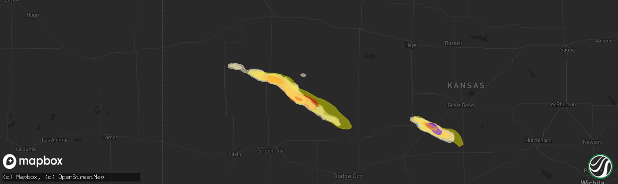 Hail map in Dighton, KS on August 16, 2024