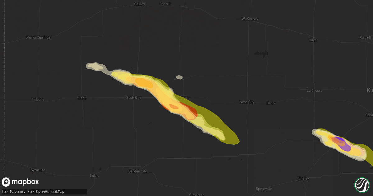 Hail map in Dighton, KS on August 16, 2024