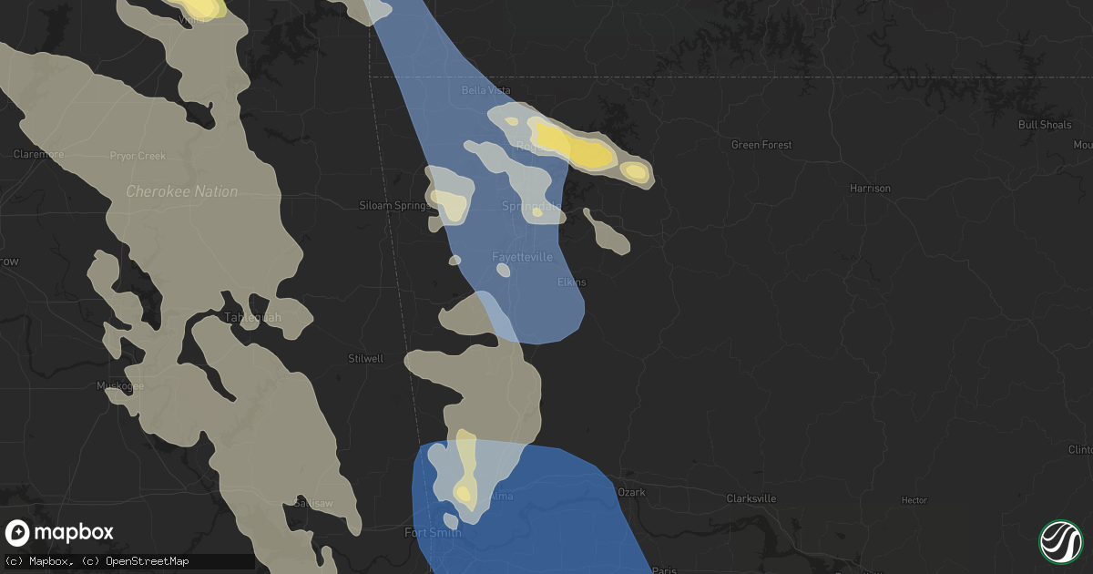 Hail map in Fayetteville, AR on August 16, 2024