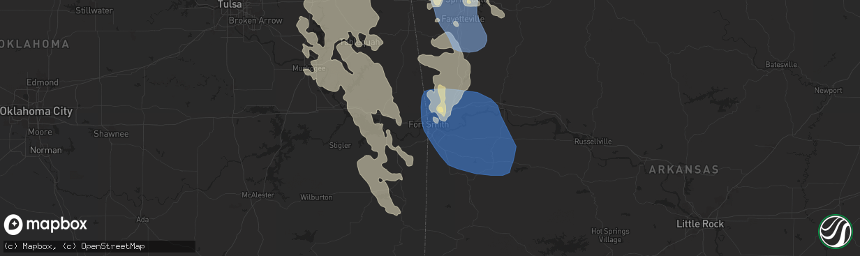 Hail map in Fort Smith, AR on August 16, 2024