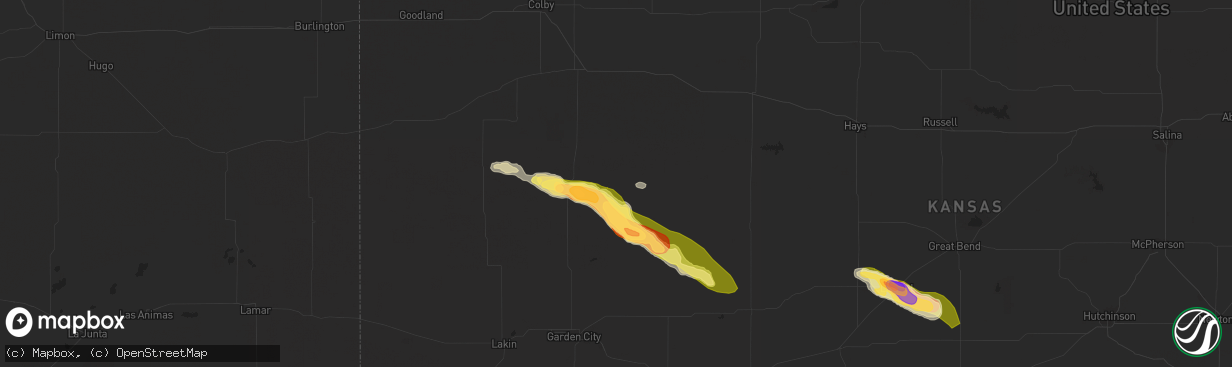 Hail map in Healy, KS on August 16, 2024