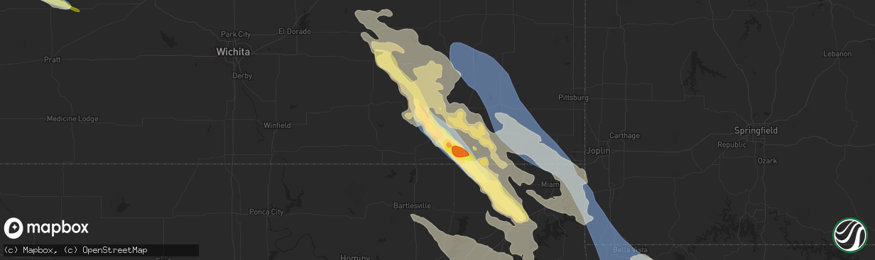 Hail map in Independence, KS on August 16, 2024