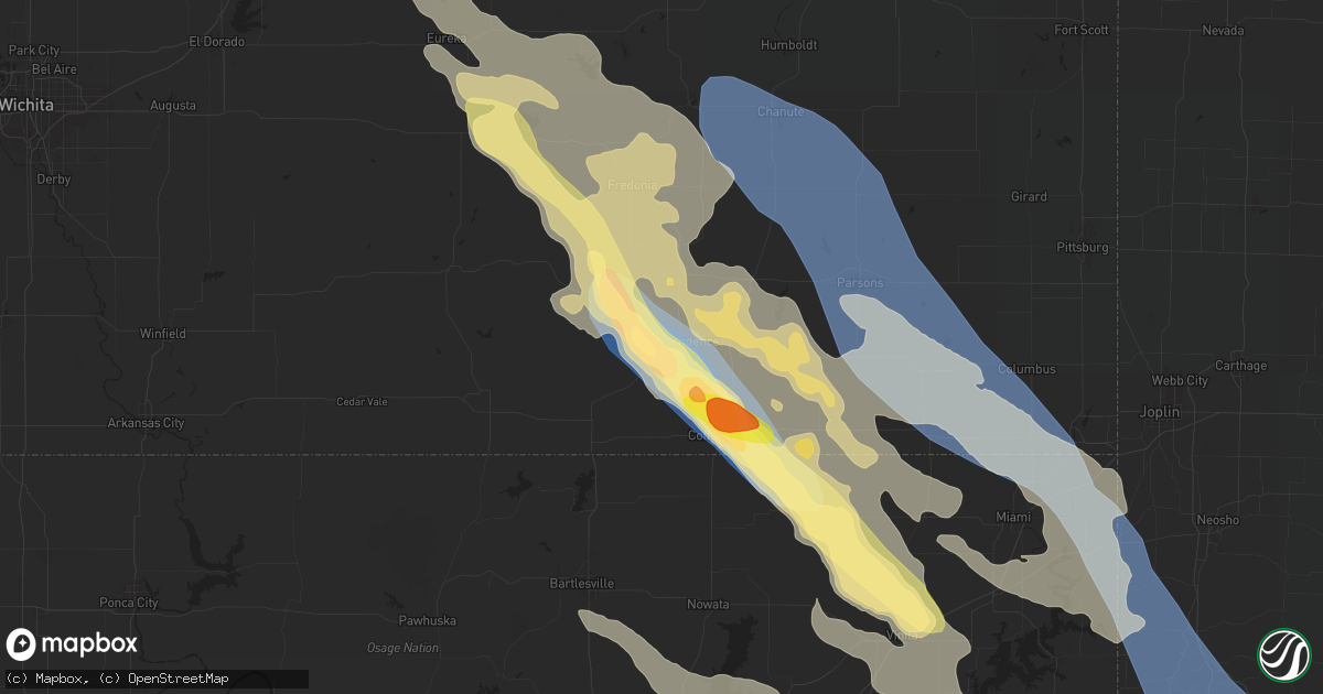 Hail map in Independence, KS on August 16, 2024