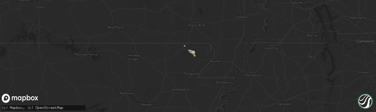 Hail map in Knobel, AR on August 16, 2024