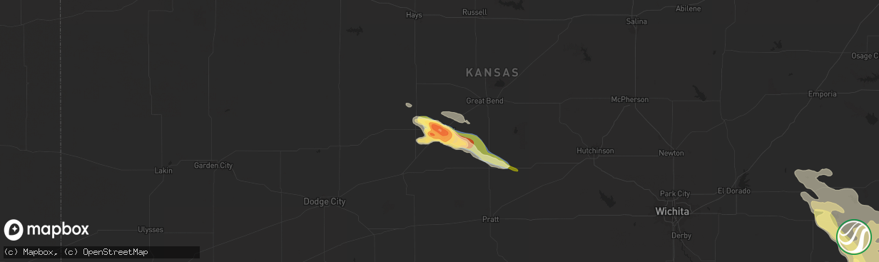 Hail map in Larned, KS on August 16, 2024