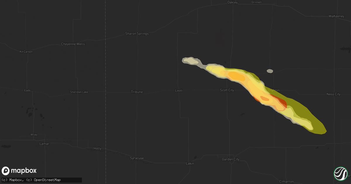 Hail Map in Leoti, KS on August 16, 2024 - HailTrace