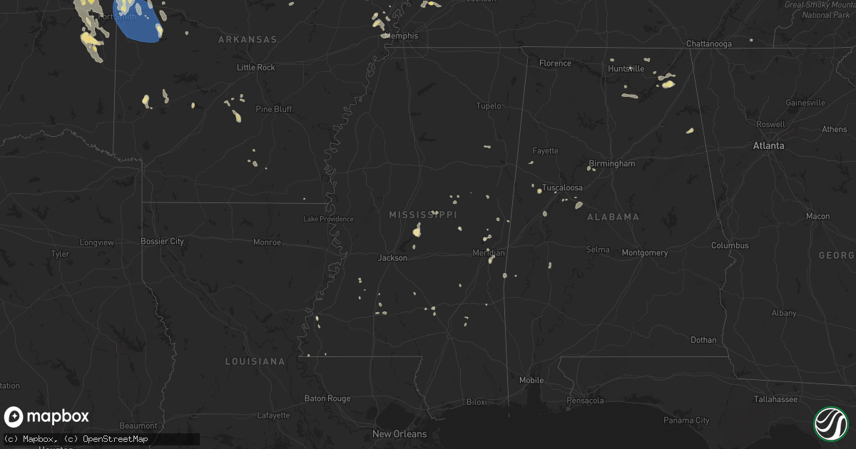 Hail map in Mississippi on August 16, 2024