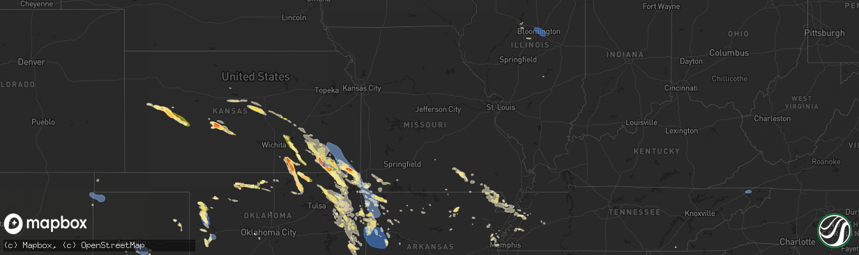 Hail map in Missouri on August 16, 2024