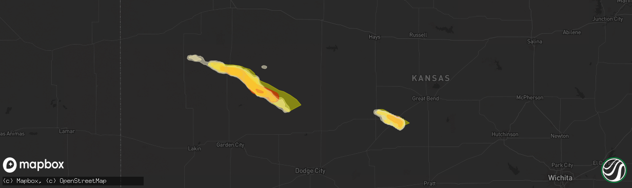 Hail map in Ness City, KS on August 16, 2024