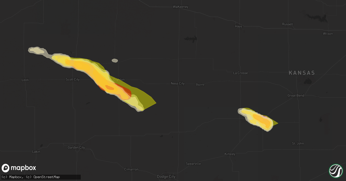 Hail map in Ness City, KS on August 16, 2024