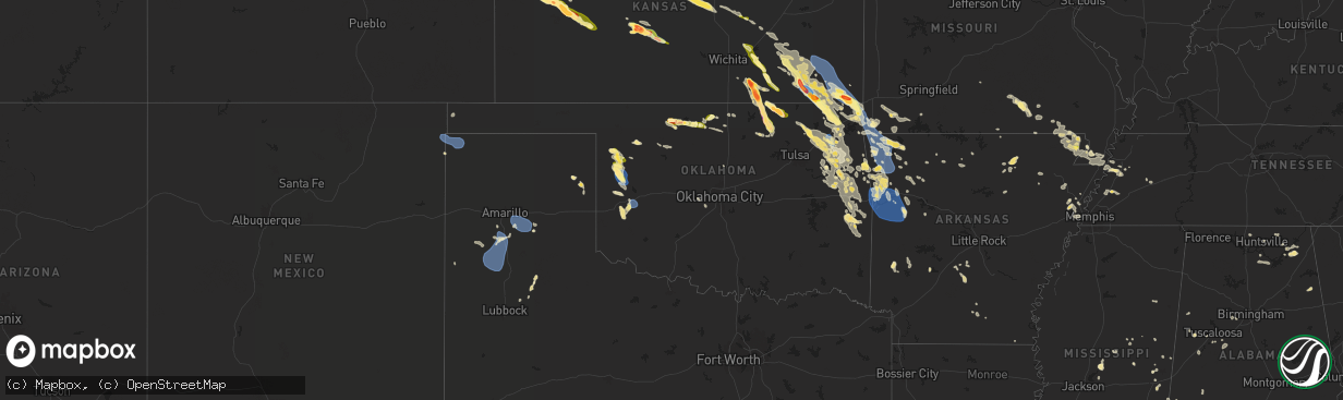 Hail map in Oklahoma on August 16, 2024