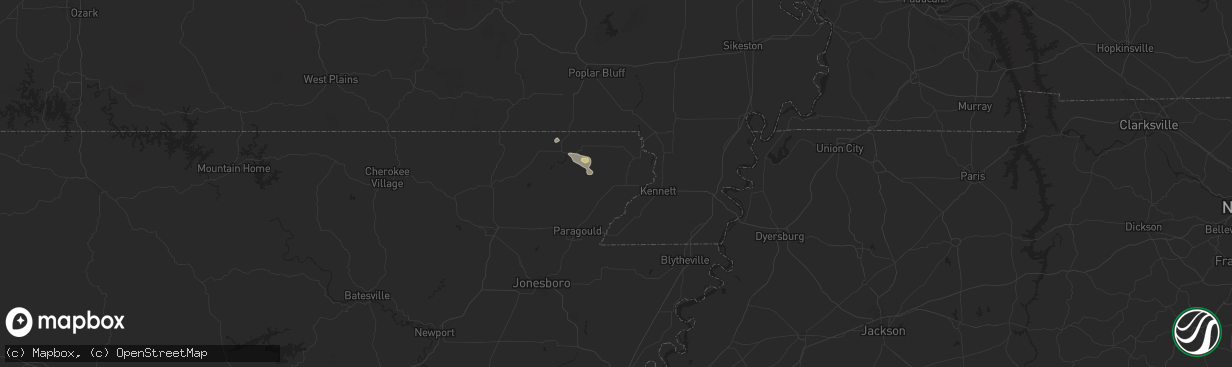 Hail map in Rector, AR on August 16, 2024