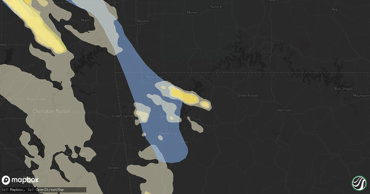 Hail map in Rogers, AR on August 16, 2024