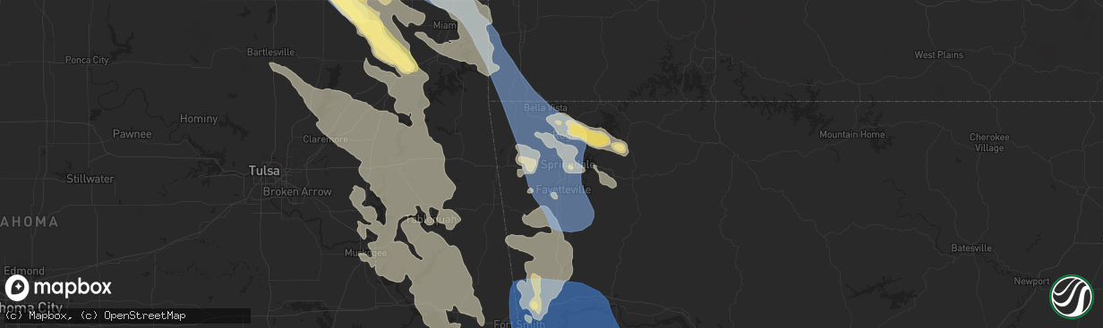 Hail map in Springdale, AR on August 16, 2024