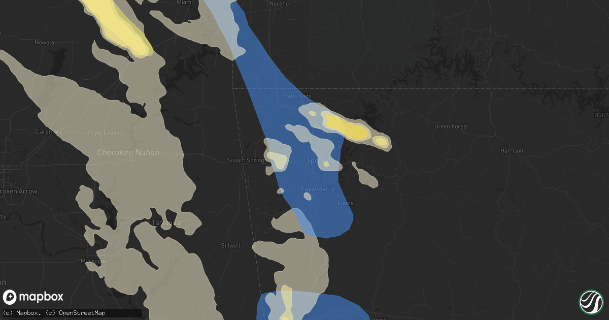Hail map in Springdale, AR on August 16, 2024