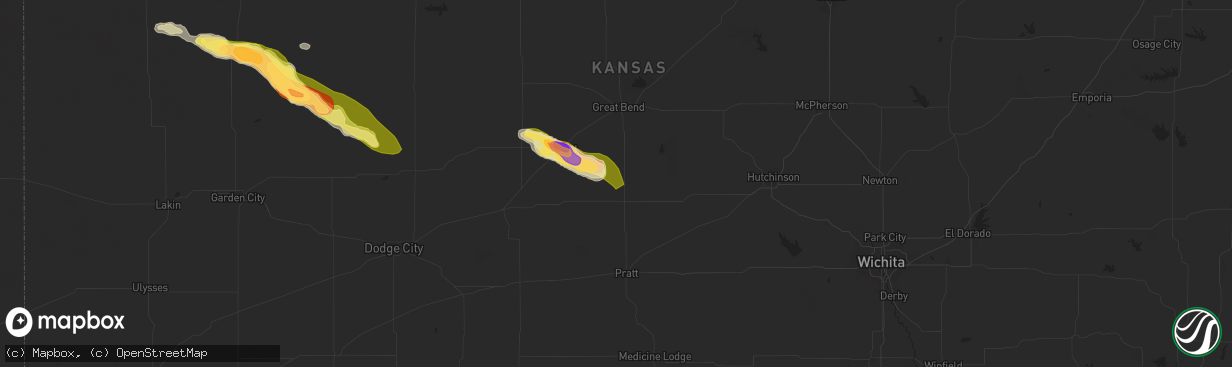 Hail map in St John, KS on August 16, 2024