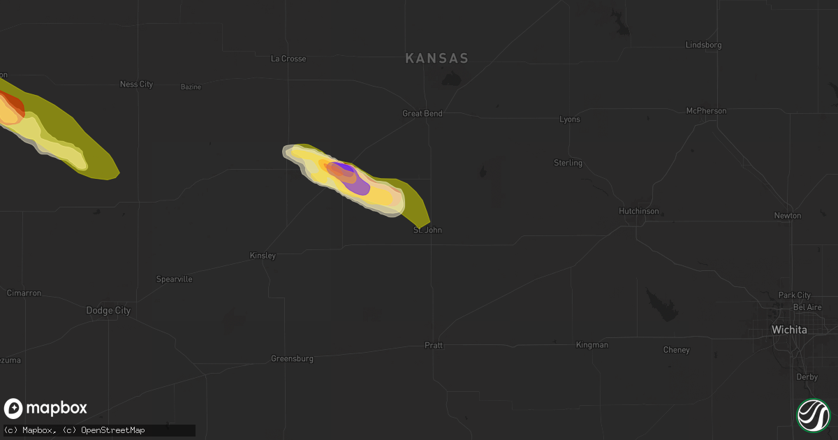 Hail map in St John, KS on August 16, 2024